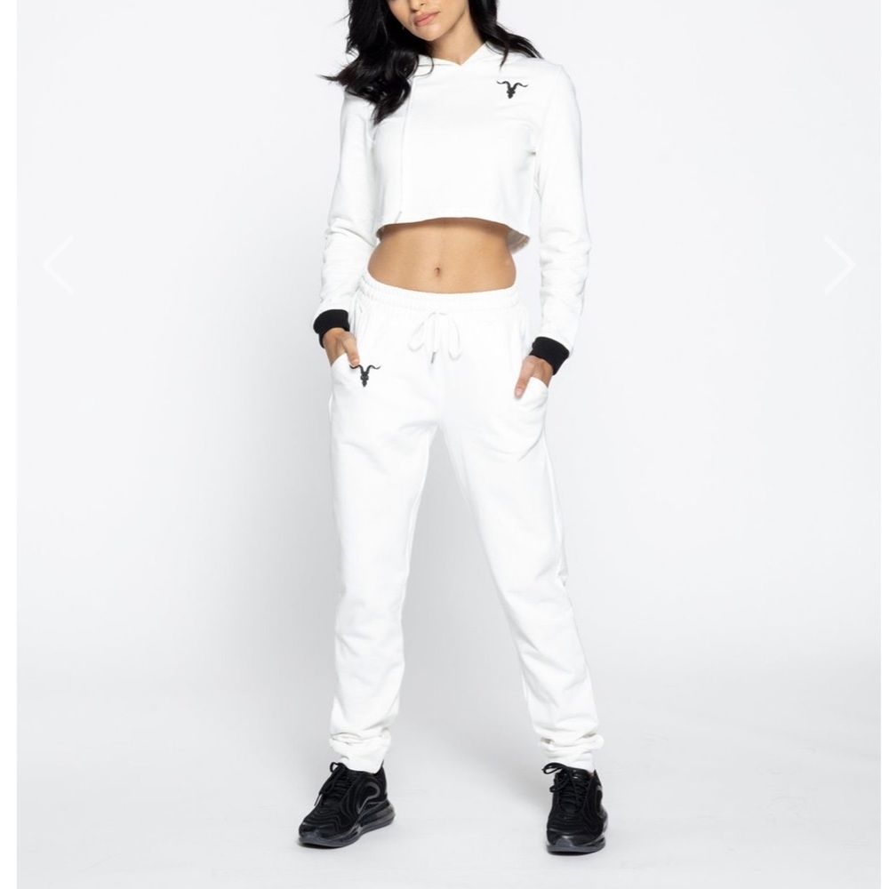 Ignite White Cropped Hoodie & Jogger Sweat Set NWT